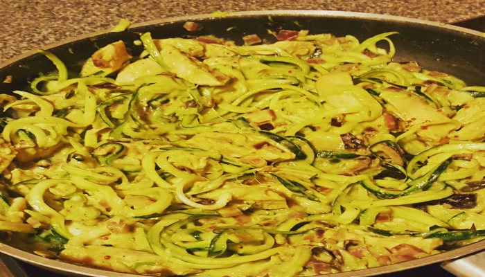 Courgette Spaghetti with Creamy Chicken and Avocado
